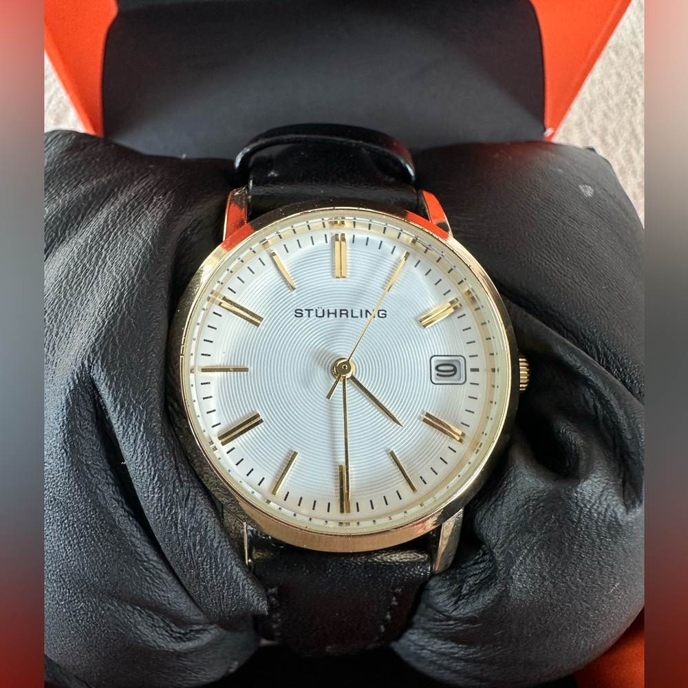 Stührling Original UC1G Men’s Dress Watch Quartz Date Gold-Tone 50M w/ Box